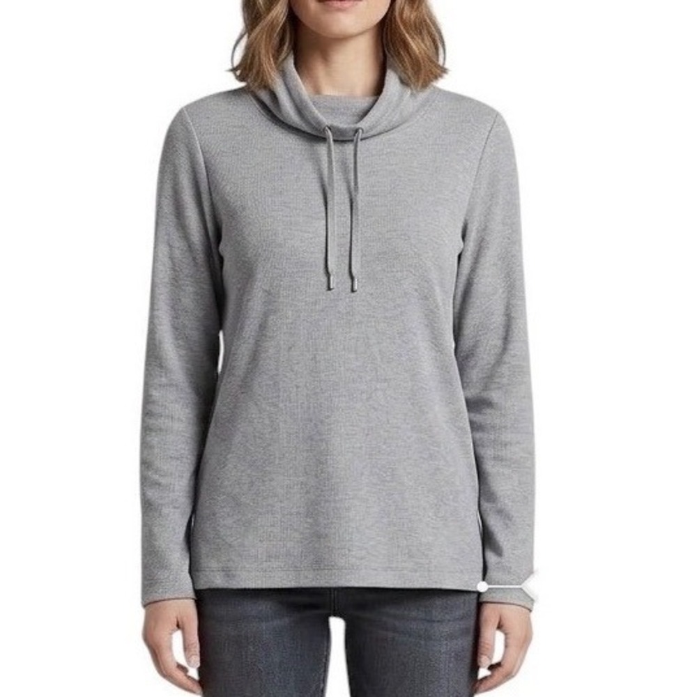 Karen Scott Sport Womens M Heather Gray Funnel Neck Drawstring Pullover Top